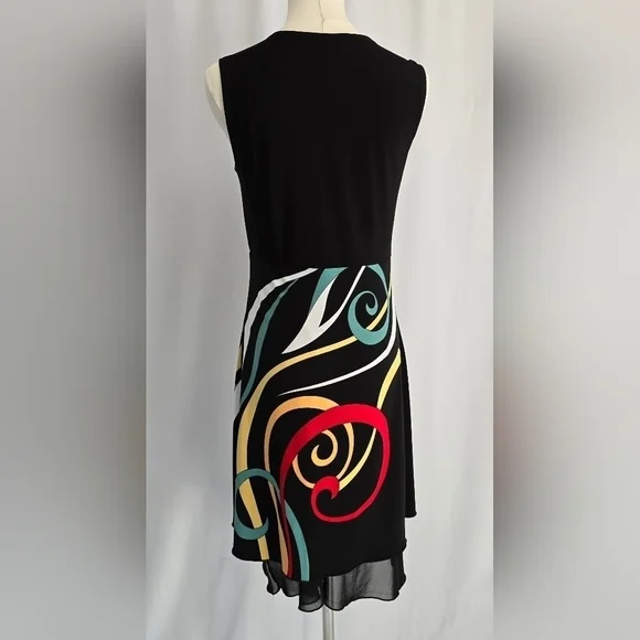 Libra Sleeveless Black Dress Layered Multi-Colored Skirt & Shoulder Detail Sz. S - Picture 5 of 11